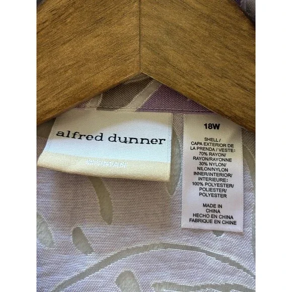 Alfred Dunner Womens 18W Floral Sheer Button Front Blouse Purple Taupe Easter - Picture 11 of 11
